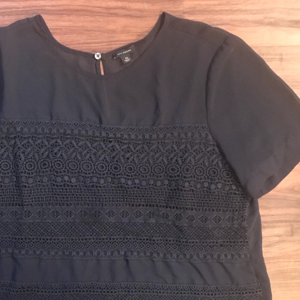 Navy Blouse with Lace Detail